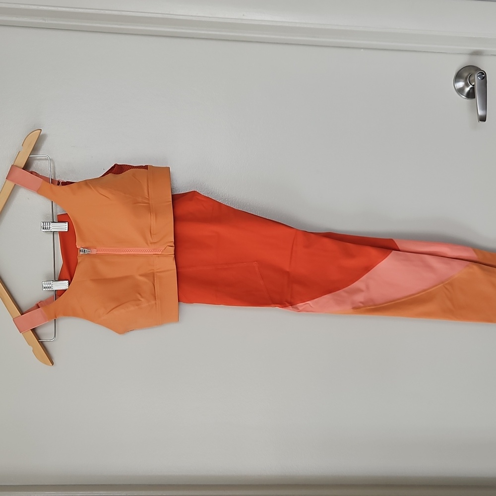 Outdoor Voices Orange Colorblock Matching Sports Bra & Leggings sz S